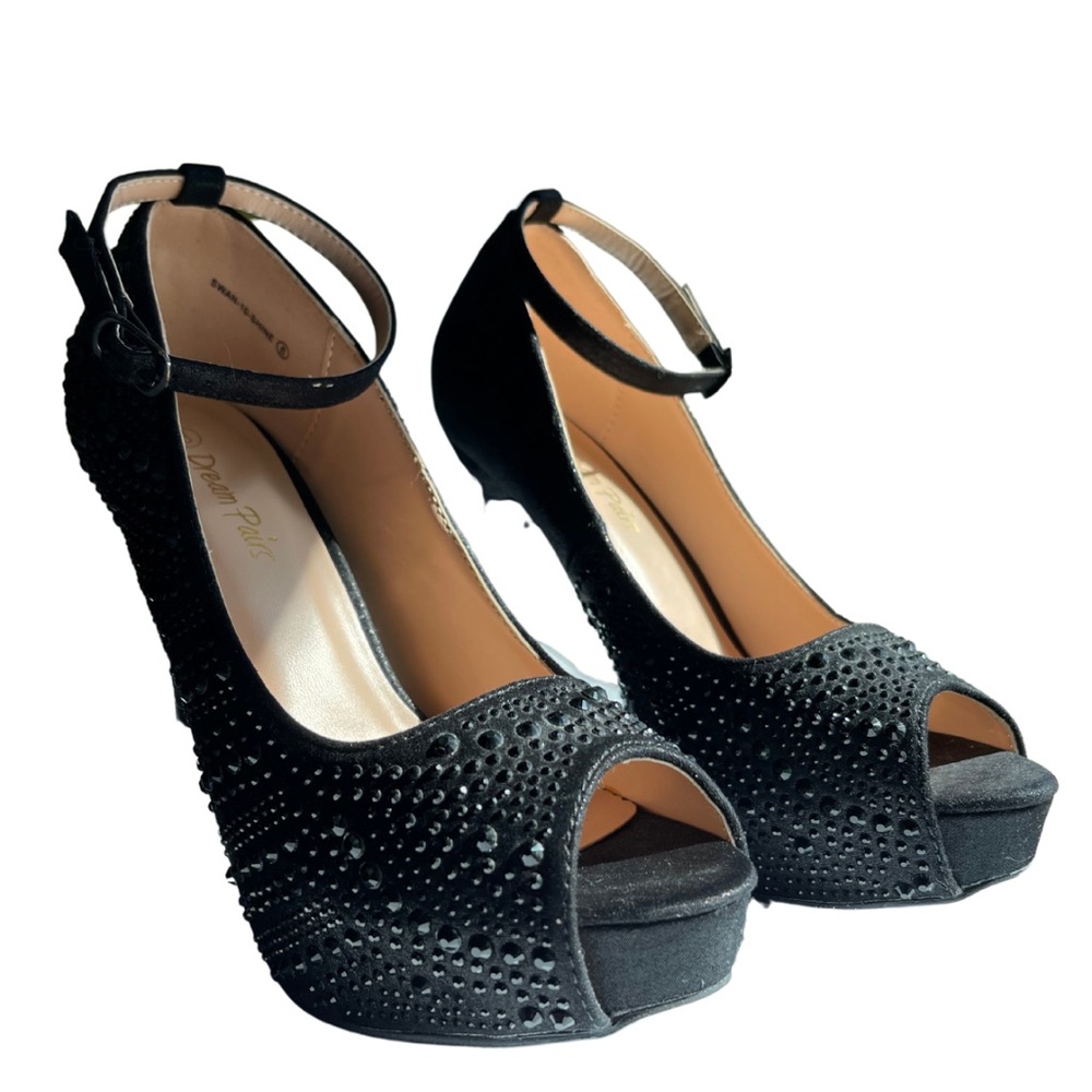 COPY - Black and Jeweled Strappy Peep Toe Stiletto Dream Pairs